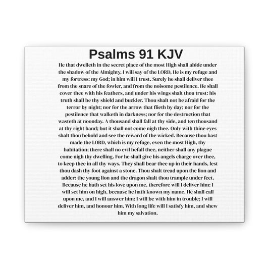 Psalms 91 KJV Stretched Canvas Wall Art — Bible Verse Scripture Print